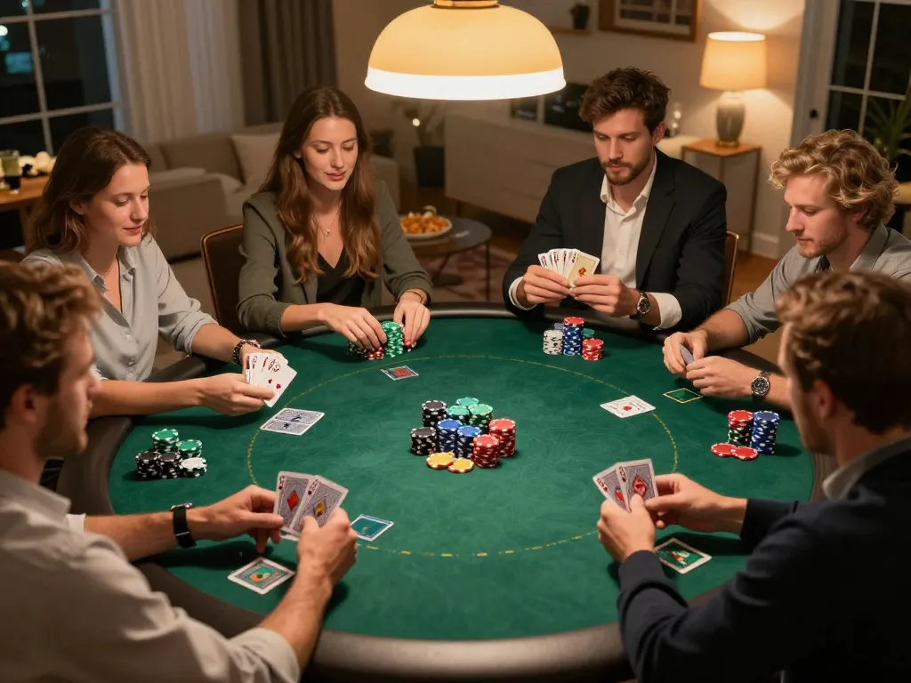 Players enjoying an exciting go8 poker night with strategic decisions and vibrant chips