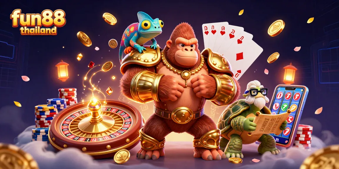 Experience fun88 thailand with vibrant casino gaming excitement featuring animated characters and rich gambling elements.