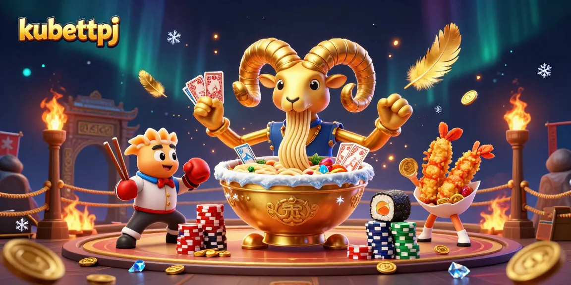 Experience exciting casino action with kubettpj featuring colorful 3D characters and golden elements.