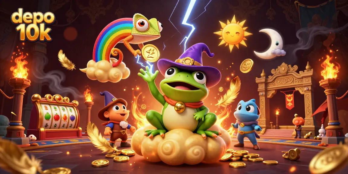 Experience the excitement of depo 10k with a dynamic 3D casino scene featuring magical characters and rich gambling elements.
