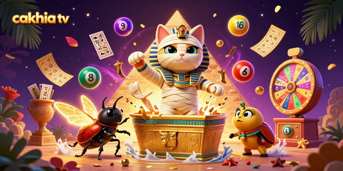 Cakhia TV brings excitement with a 3D mummy cat and its glowing companion in an ancient casino scene.