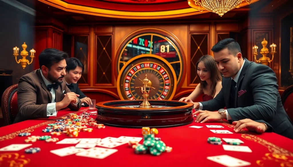 Players enjoying a thrilling game at 33win's luxurious online casino, capturing excitement and strategy.