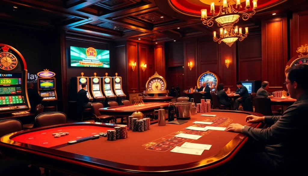 Engaging in nhận định bóng đá kèo nhà cái 5 at a luxurious casino with interactive gaming tables.