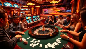 Experience the thrill of SX88 gambling with vibrant roulette and casino tables in a luxurious setting.