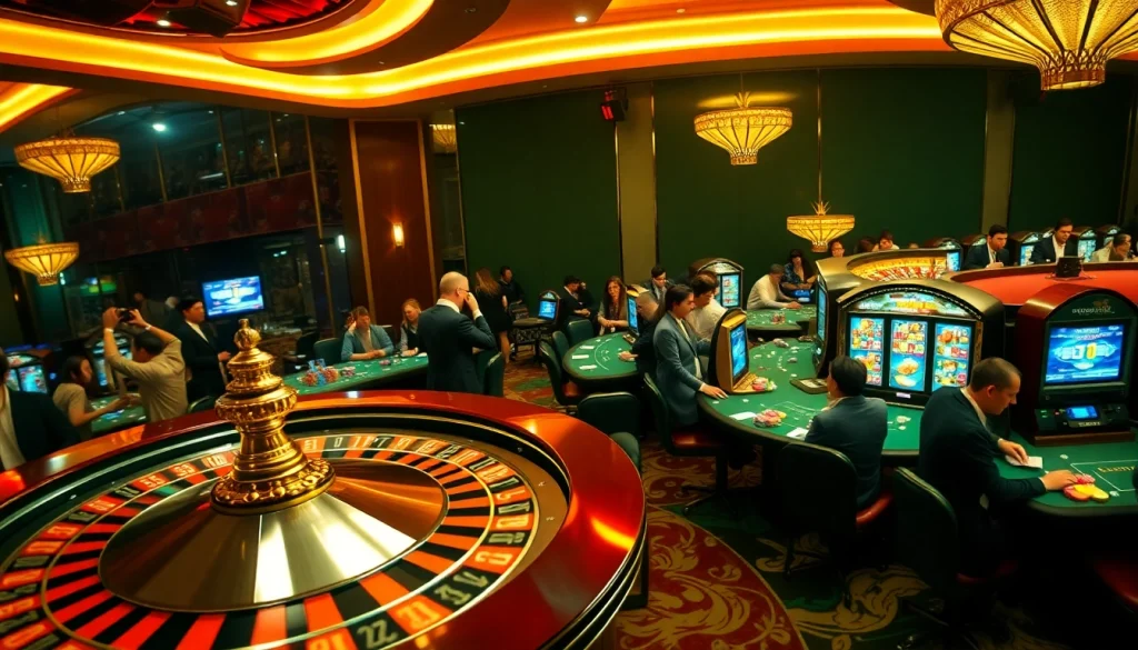 Experience the thrill of winning at https://rr88a.us.com/ with an exciting casino scene featuring roulette and poker tables.