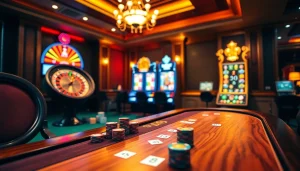 Experience the excitement of https://f8bet.io/ with a luxurious poker table and vibrant slot machines.