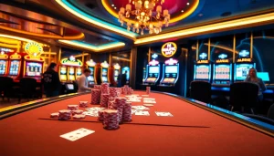 Players engage at a poker table in the luxury casino scene, representing excitement and opportunity at mb66.