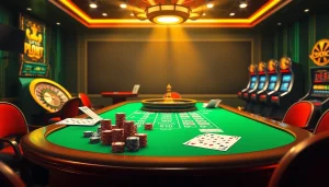 Experience the excitement of tải sunwin in a vibrant online casino setting with poker chips and roulette wheels.