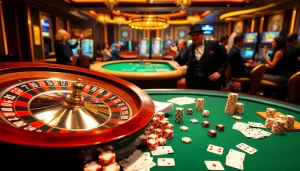 Action-packed casino environment showcasing 7m nhanh nhất with roulette and poker chips.