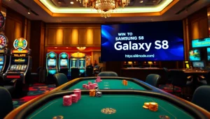 Players immerse in vibrant casino gaming at https://s8mode.com/ with poker chips and slot machines.