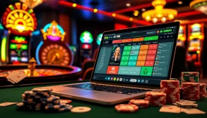 Gambling excitement at trang chủ 789p with poker chips, cards, and an online casino interface.