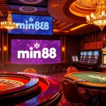 Players enjoying poker at a luxury casino featuring mint88 branding, highlighting thrilling games.