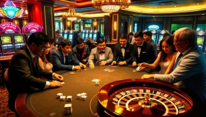 Excited players participating in a high-stakes uu88 bet game at an elegant casino.
