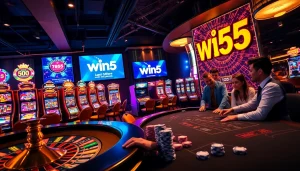 Experience the excitement of Win55 with vibrant slot machines and a thrilling casino atmosphere.
